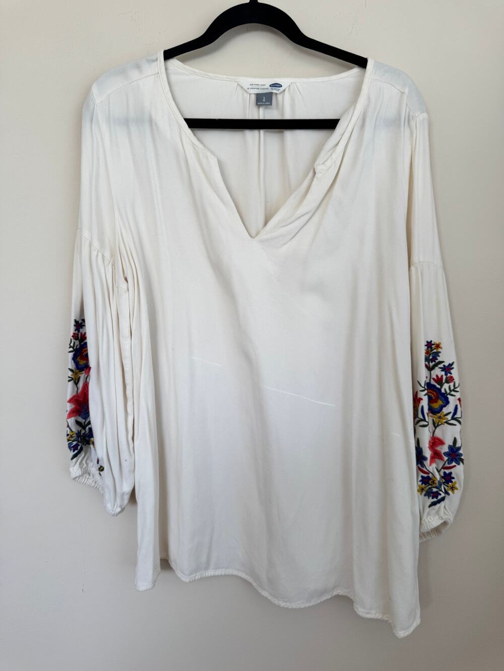 Old Navy Floral Embroidered Tunic Top White Sz L